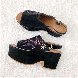 See by Chloé Floral Embroidered Suede Platform